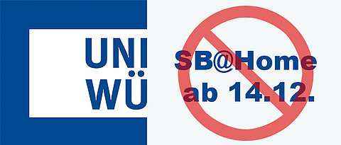 Symbolbild auf dem SB@Home durchgestrichen wird. Die rechte Hälfte nimmt das Logo der Universität Würzburg ein. 