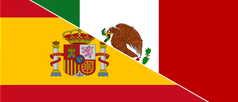 Geteilte Flaggen von Mexiko und Spanien