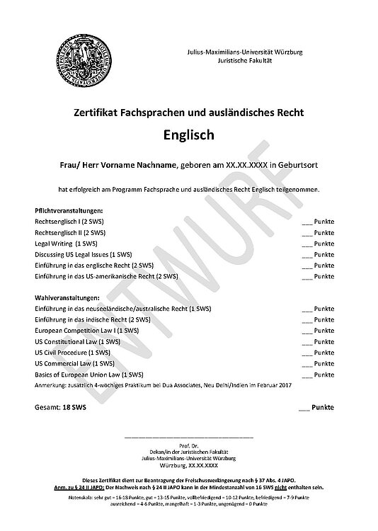 Musterzertifikat Englisch